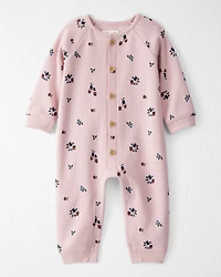 Baby Organic Cotton Waffle Knit Jumpsuit in Berry Blossom Print