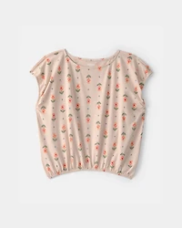 Girls Floral Short-Sleeve Top - Tan