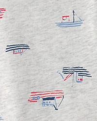 Baby Boy 2-Piece Boat Romper Set - Blue/Grey