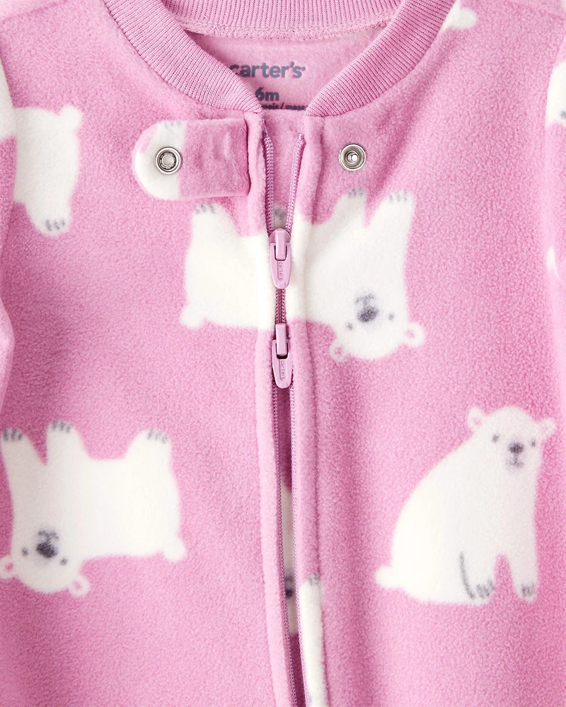 Baby Girl Polar Bear Print Loose Fit Long-Sleeve Sleep & Play Pajamas - Pink