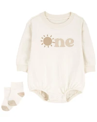 Baby 2-Piece Birthday Bubble & Socks Set - Ivory