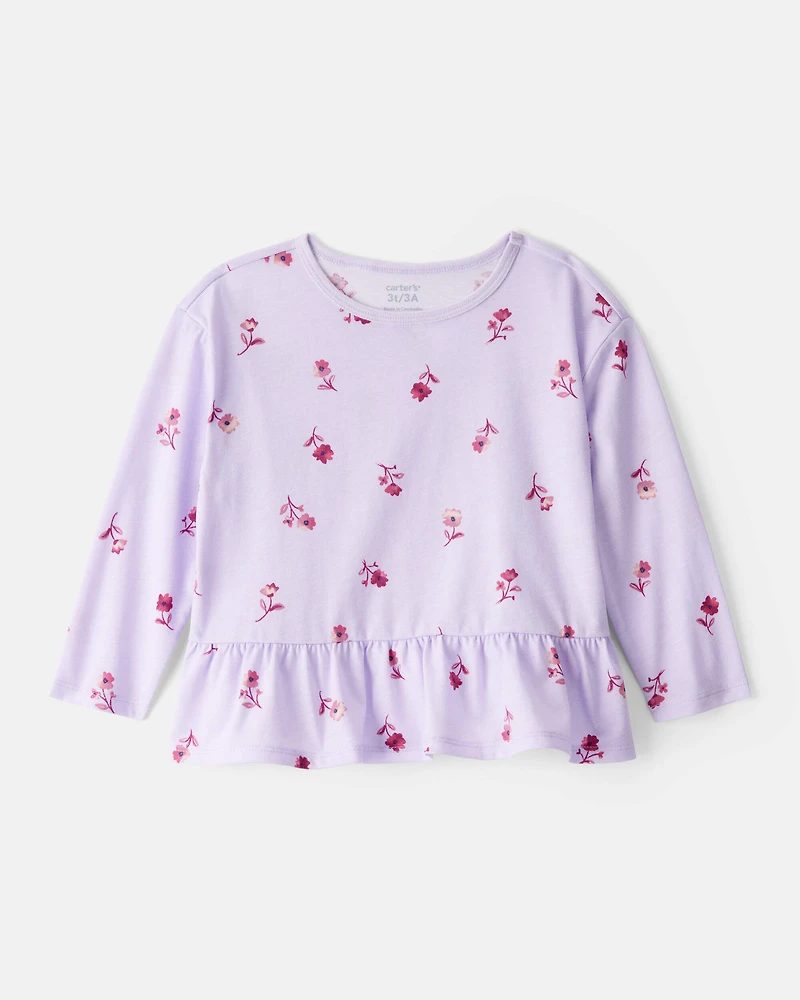 Toddler Girl 2-Piece Floral Long-Sleeve Top & Flared Leggings Set - Purple