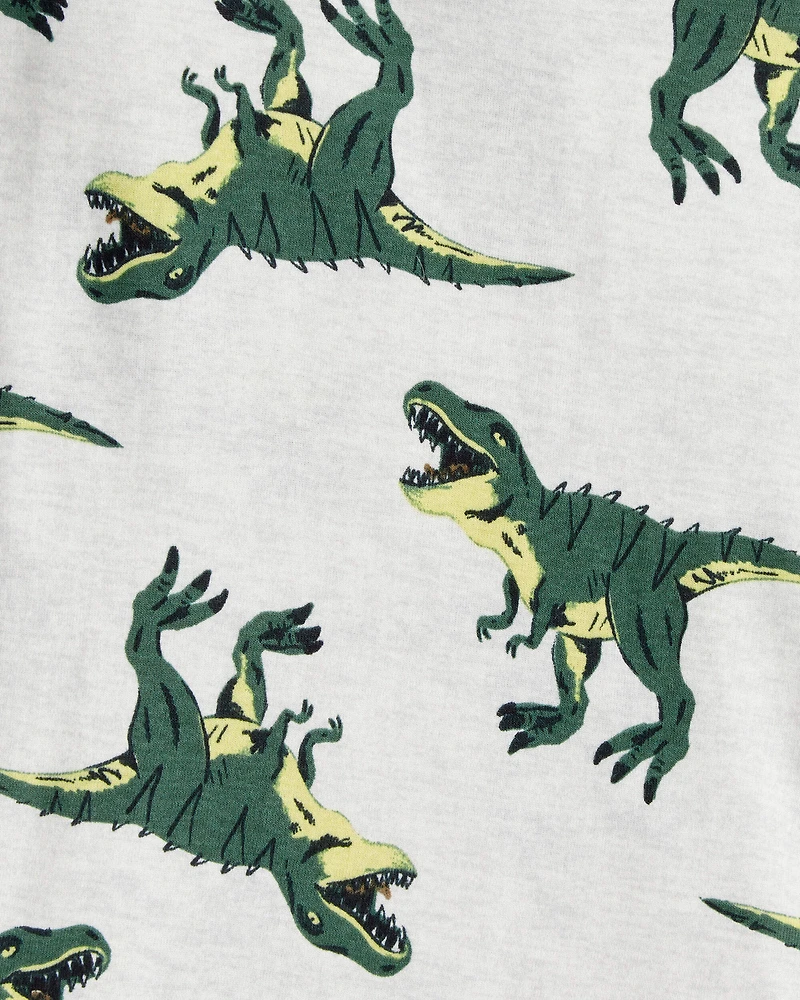 Boys Dinosaur Print 100% Cotton Long-Sleeve 4-Piece Pajamas - Green