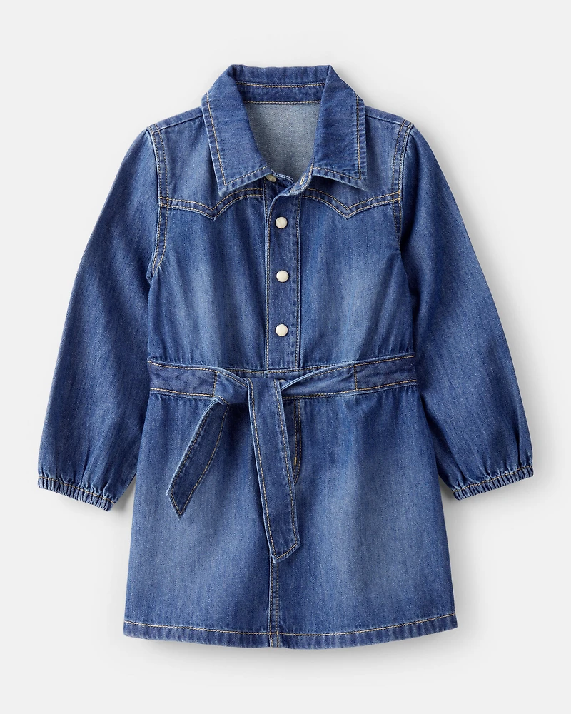 Toddler Girl Cotton Long-Sleeve Denim Dress - Blue