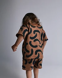 Toddler Boy Button-Down Short-Sleeve Shirt in Abstract Print - Brown