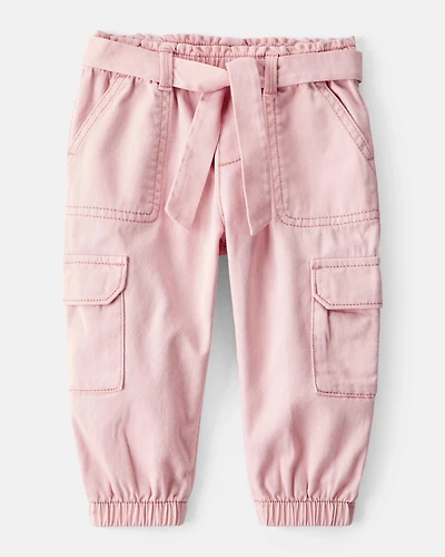 Baby Girl Cotton Cargo Joggers - Pink