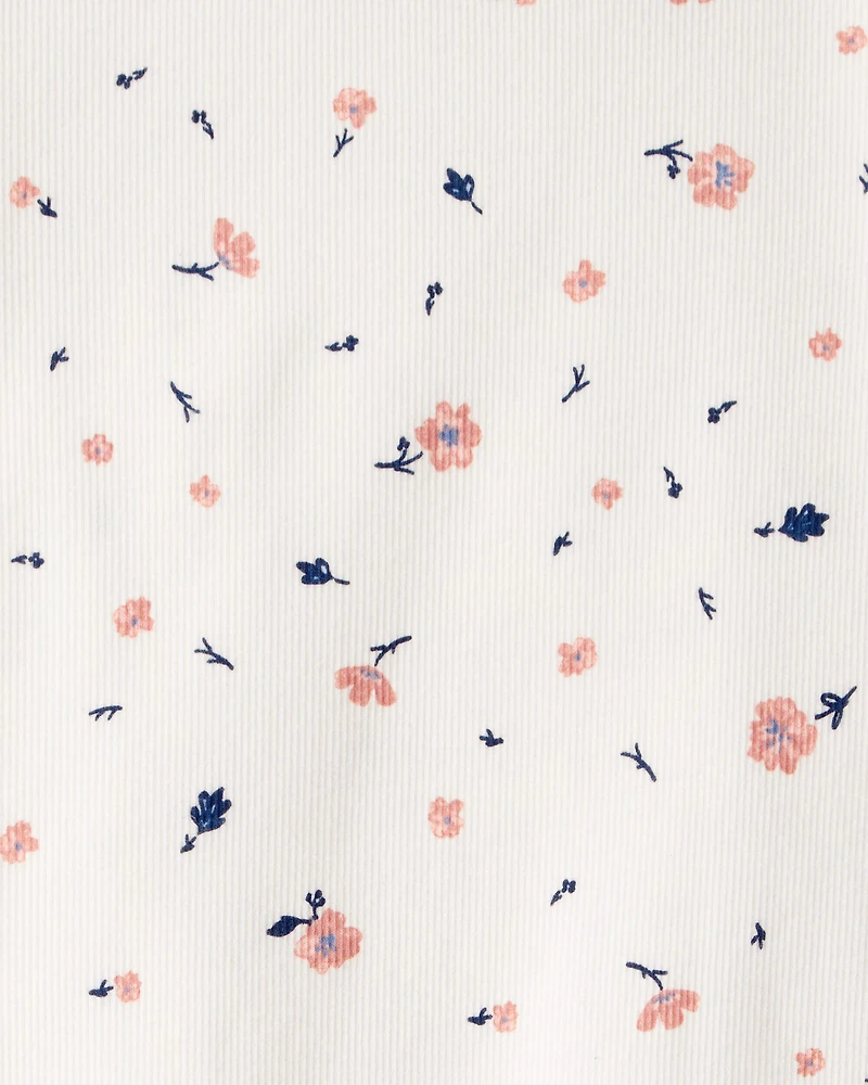 Kid Floral Mock Neck Ribbed Tee - Ivory