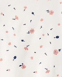 Kid Floral Mock Neck Ribbed Tee - Ivory