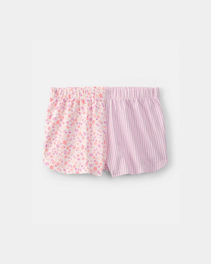 Toddler Girl Floral Striped Short-Sleeve Loose Fit 2-Piece Pajama Set - Pink