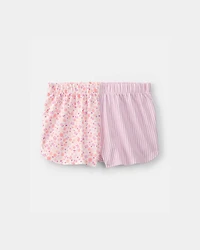 Toddler Girl Floral Striped Short-Sleeve Loose Fit 2-Piece Pajama Set - Pink