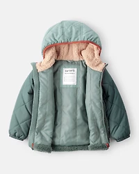 Toddler Boy Long-Sleeve Midweight Quilted Sherpa Jacket - Green