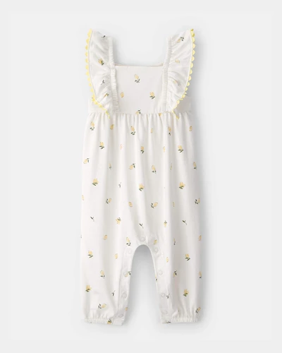 Baby Girl Ruffle-Sleeve Lemon Jumpsuit - Ivory