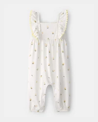 Baby Girl Ruffle-Sleeve Lemon Jumpsuit - Ivory