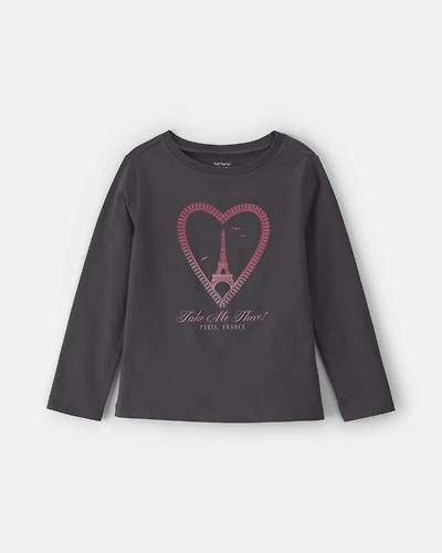 Girls Paris Heart Long-Sleeve Graphic Tee - Black