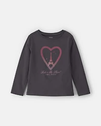 Girls Paris Heart Long-Sleeve Graphic Tee - Black
