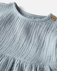 Baby Organic Cotton Gauze Dress in Blue