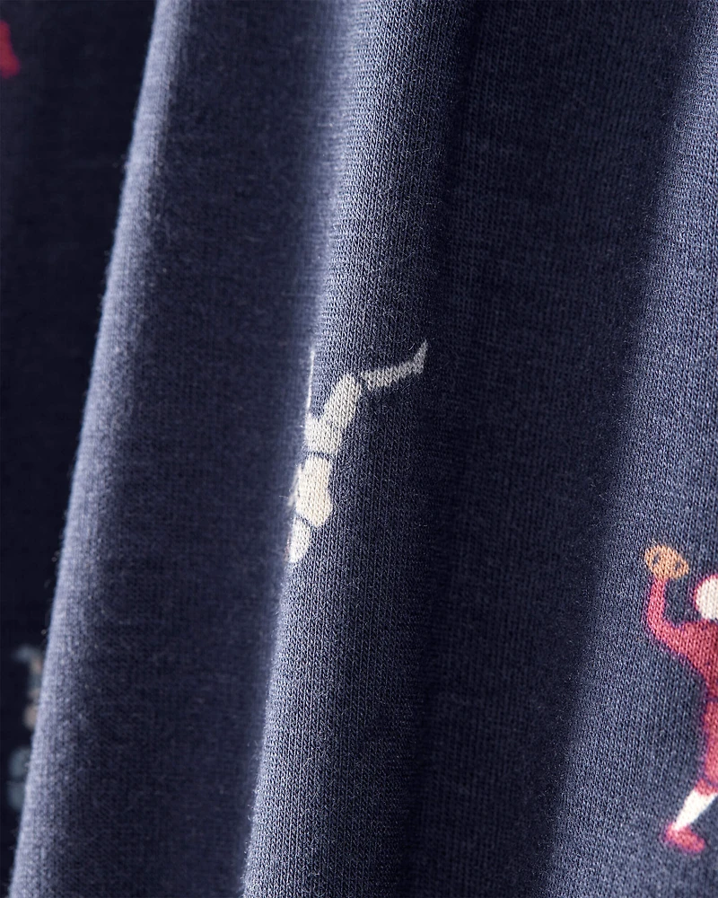 Baby Boy Football Print PurelySoft Long-Sleeve 2-Way Zip 1-Piece Pajamas - Navy Blue