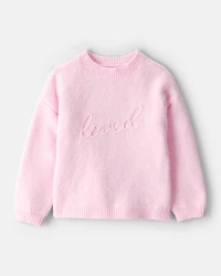 Toddler Girl Embroidered Loved Long-Sleeve Sweater - Pink