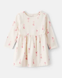 Baby Girl Ballet Slipper Print Long-Sleeve Dress - Ivory