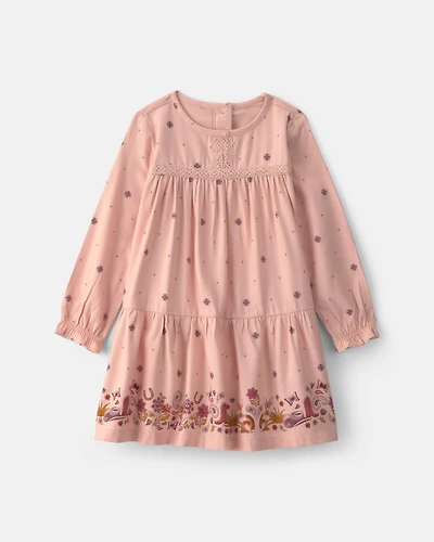 Toddler Girl Floral Twill Long-Sleeve Dress - Pink