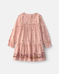 Toddler Girl Floral Twill Long-Sleeve Dress - Pink