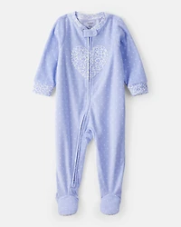 Toddler Girl Heart Polka Dot Loose Fit Long-Sleeve 1-Piece Pajamas - Blue