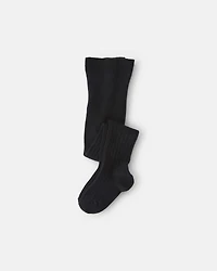 Baby Girl Ribbed Tights - Black