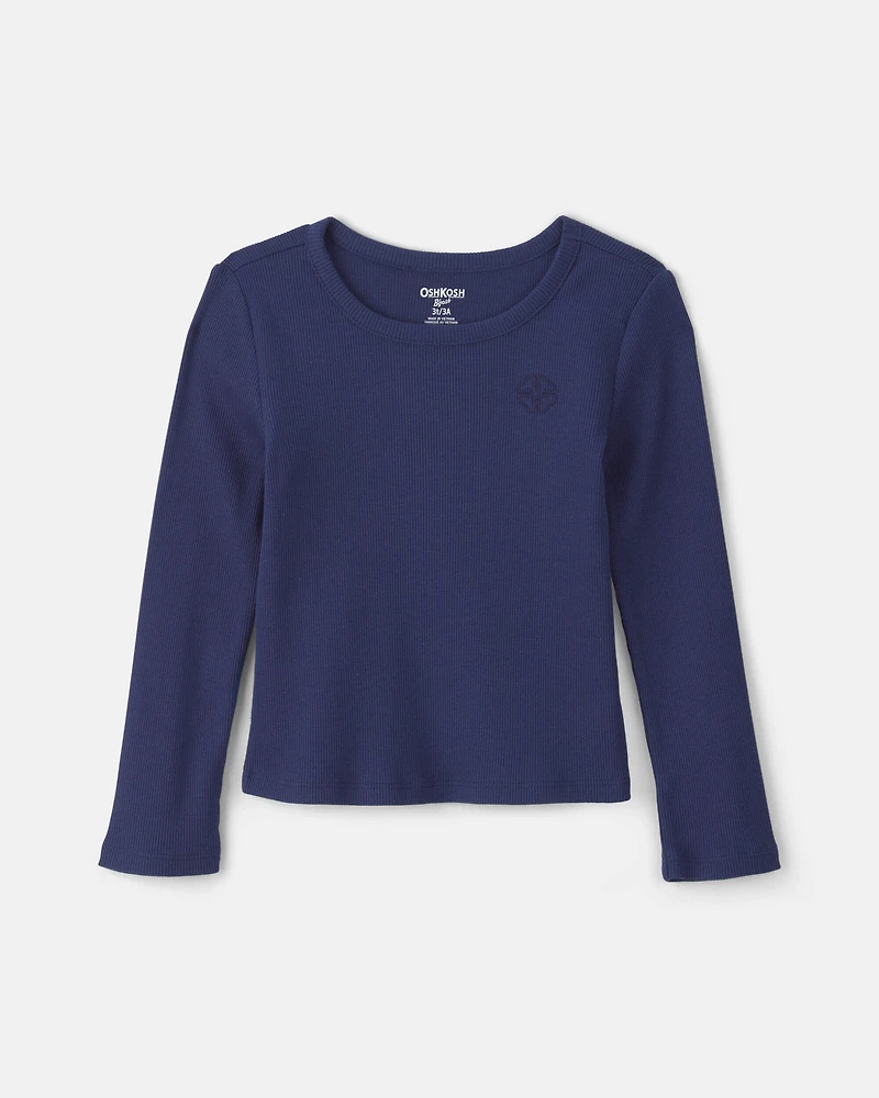 Toddler Girl Long-Sleeve Rib Top - Navy Blue