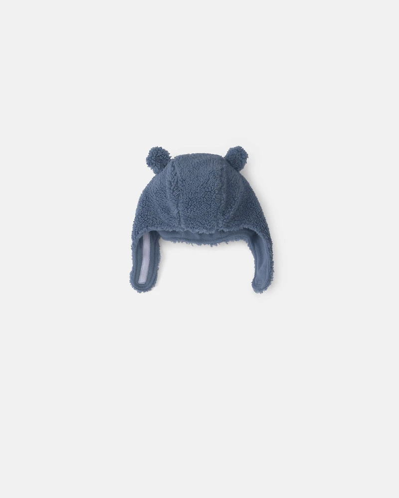 Baby Boy Bear Teddy Fleece Hat & Mitten Set - Blue