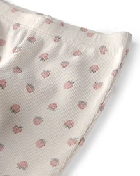 Baby Girl Organic Cotton Rib Footed Pants in Strawberry Print