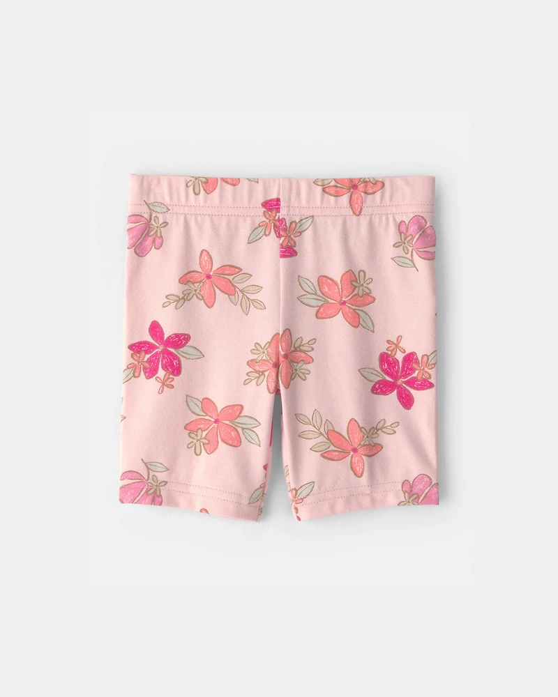 Toddler Girl Tropical Floral Bike Shorts - Pink