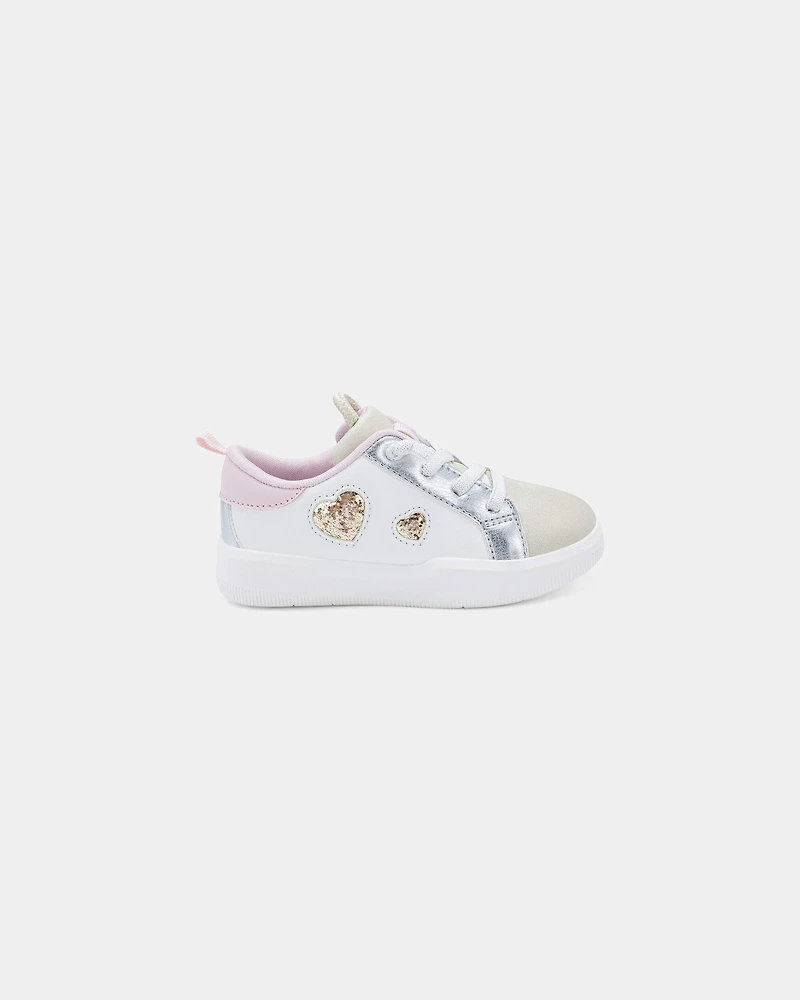 Toddler Girl Colorblock Metallic Heart Sneakers - White/Pink