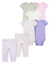 Baby 7-Piece Short-Sleeve Bodysuits & Pull-On Pants Set