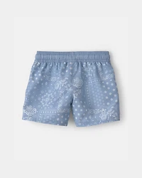 Toddler Boy Bandana Floral Swim Trunks - Blue