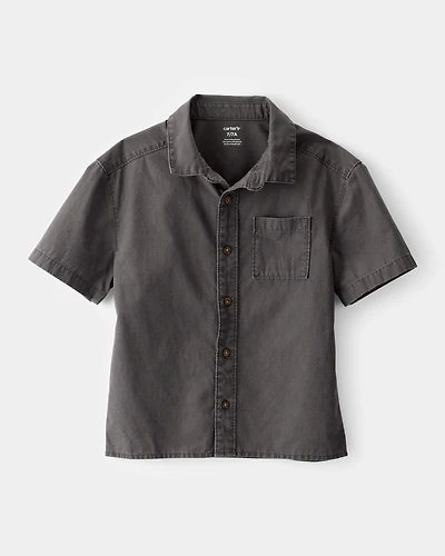 Kid Short-Sleeve Button-Down Pocket Shirt - Black
