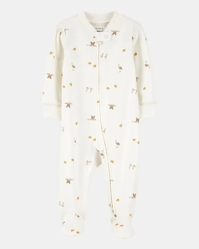 Baby Mini Bird Print 2-Way Zip Cotton Sleep & Play Pajamas