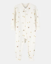 Baby Mini Bird Print 2-Way Zip Cotton Sleep & Play Pajamas