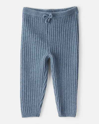 Baby Girl Ribbed Sweater Knit Pants - Blue