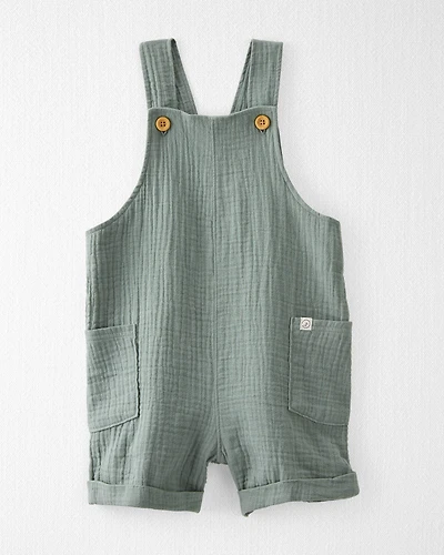 Toddler Organic Cotton Gauze Shortalls in Green