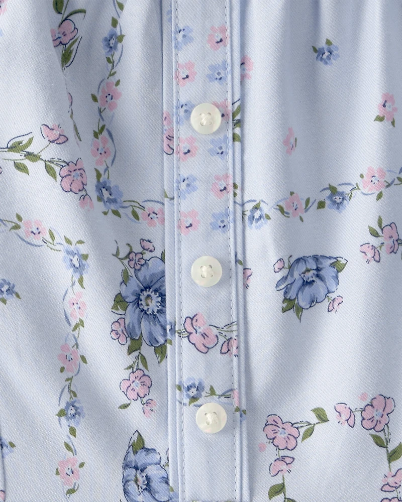 Girls Bandana Smocked Long-Sleeve Dress - Blue