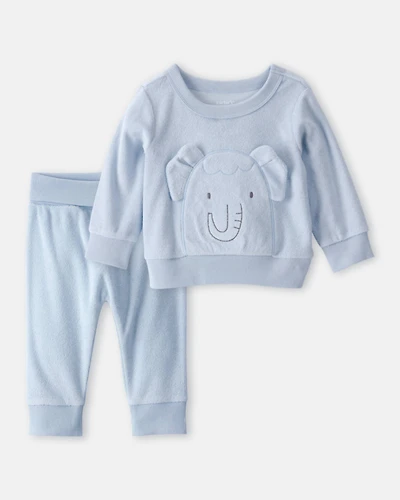 Baby Boy 2-Piece Elephant Terry Pullover Sweatshirt & Pant Set - Blue