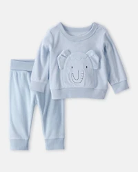 Baby Boy 2-Piece Elephant Terry Pullover Sweatshirt & Pant Set - Blue