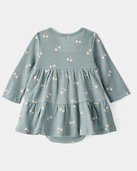 Baby Floral Waffle Knit Bodysuit Dress - Green