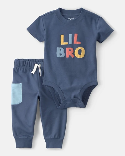 Baby Boy 2-Piece 'Lil Bro' Bodysuit & Pant Set - Blue