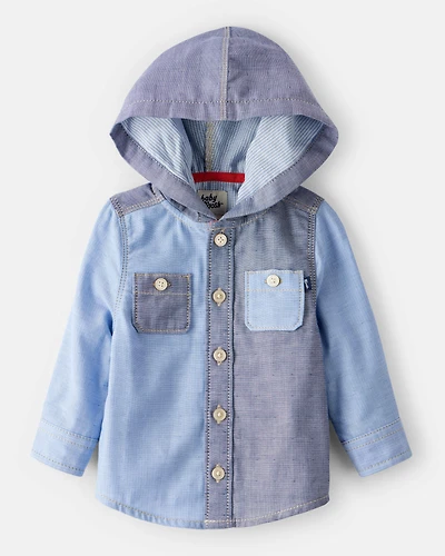 Baby Boy Long-Sleeve Hooded Chambray Shirt - Blue