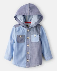 Baby Boy Long-Sleeve Hooded Chambray Shirt - Blue