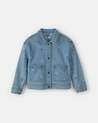 Girls Floral Denim Jacket - Light Wash