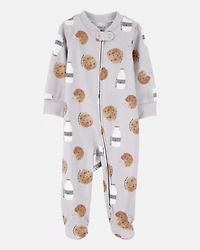Baby Milk & Cookies 2-Way Zip Cotton Sleep & Play Pajamas - Grey