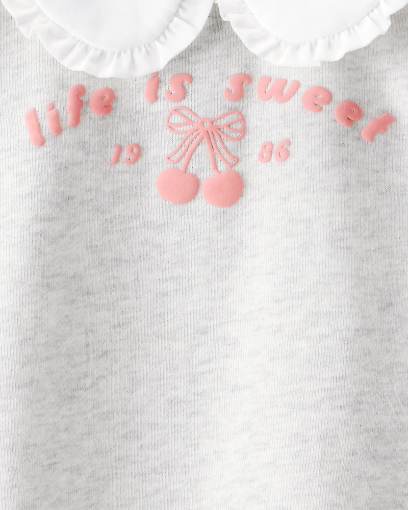 Toddler Girl 2-Piece Cherry French Terry Tee & Plaid Skirt Set - Grey/Navy