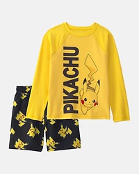 Boys 2-Piece Pokémon™ Pikachu Rashguard & Swim Trunk Set - Yellow/Black